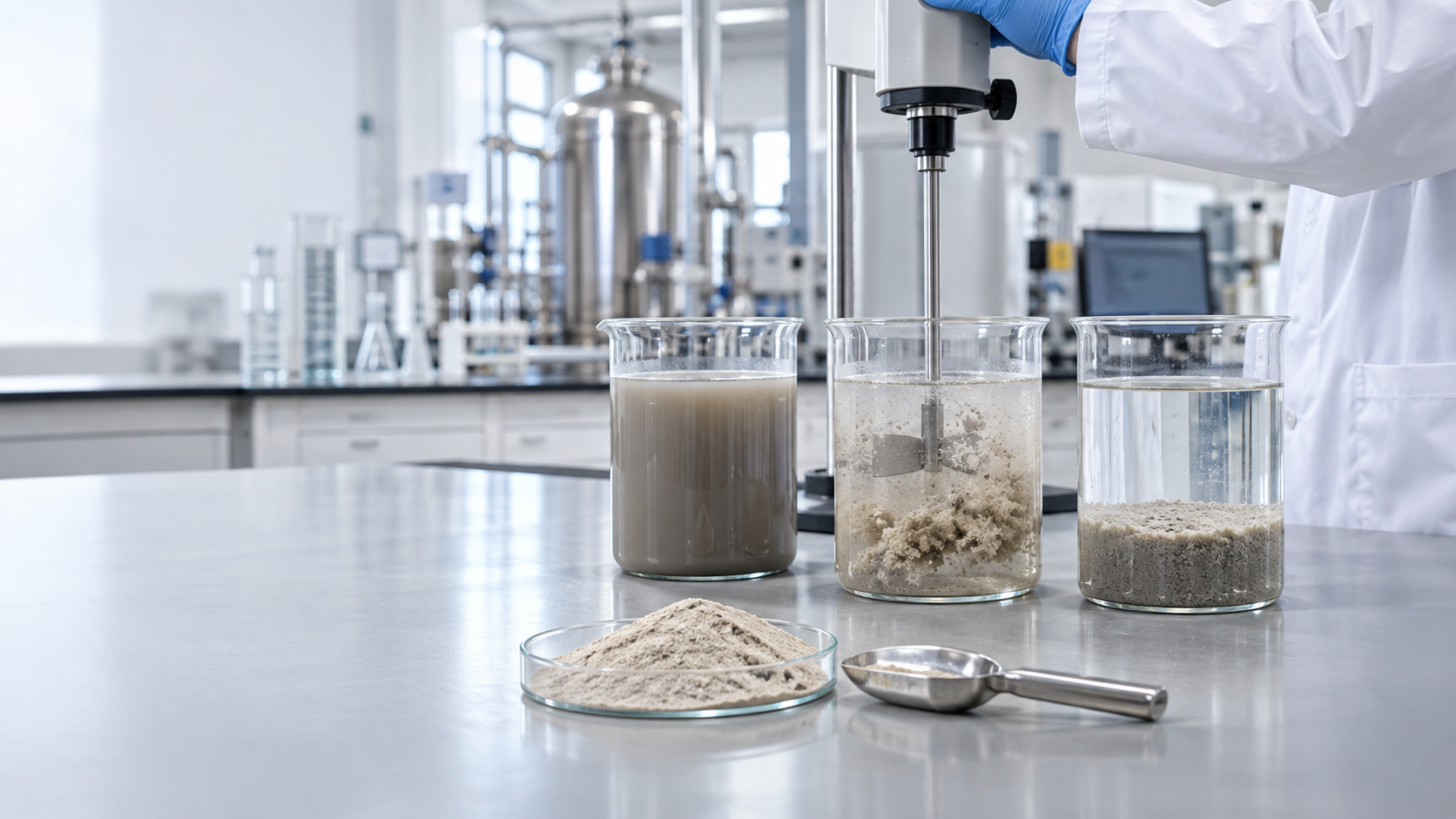 Bentonite used in an industrial water treatment and sludge handling process