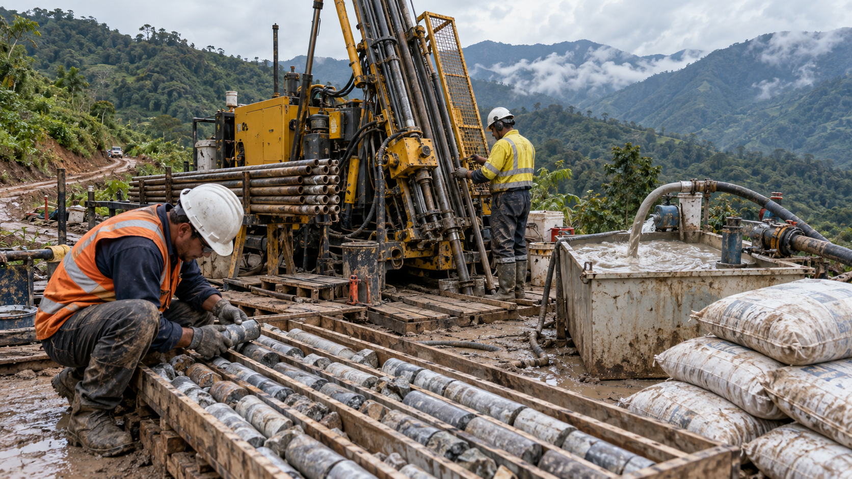 Diamond core drilling fluid prepared with bentonite for gold exploration